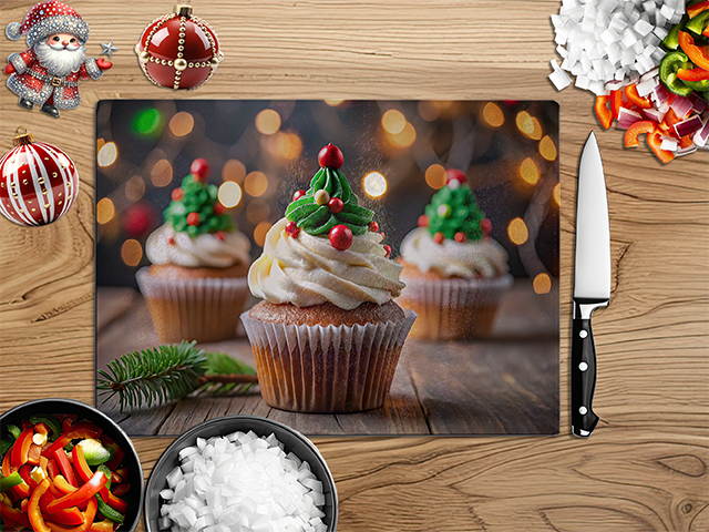 Christmas Cupcakes | Glass Chopping Board | Asst Styles