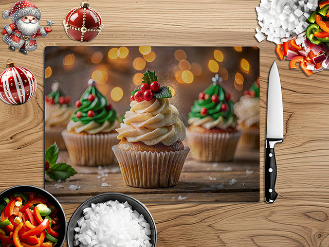 Christmas Cupcakes | Glass Chopping Board | Asst Styles