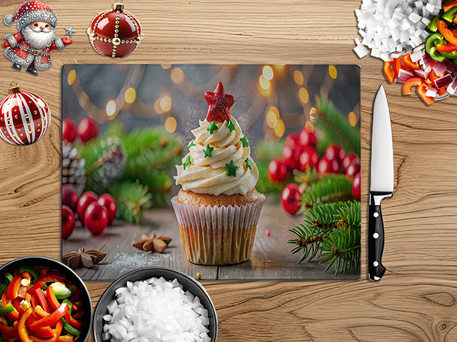 Christmas Cupcakes | Glass Chopping Board | Asst Styles