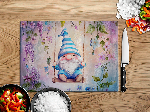 Pastel Gnomes Spring Swing | Glass Chopping Board | Asst Designs