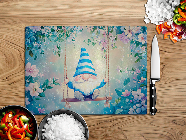 Pastel Gnomes Spring Swing | Glass Chopping Board | Asst Designs