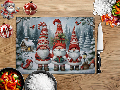 Christmas Gnomes Red | Glass Chopping Board | Asst Designs