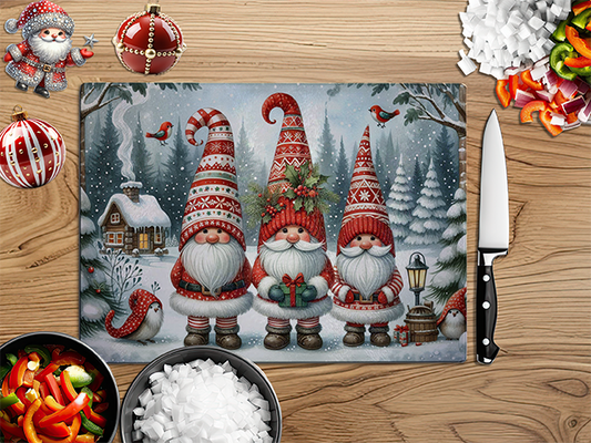 Christmas Gnomes Red | Glass Chopping Board | Asst Designs