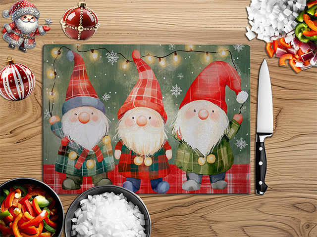 Christmas Gnomes Red | Glass Chopping Board | Asst Designs
