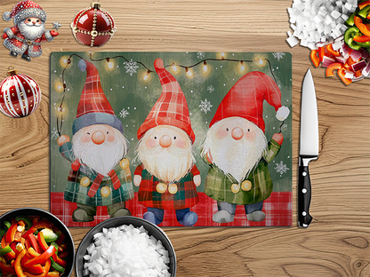 Christmas Gnomes Red | Glass Chopping Board | Asst Designs