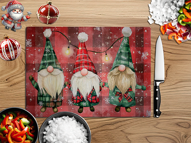 Christmas Gnomes Red | Glass Chopping Board | Asst Designs