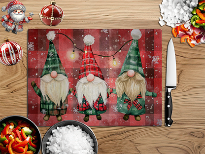 Christmas Gnomes Red | Glass Chopping Board | Asst Designs