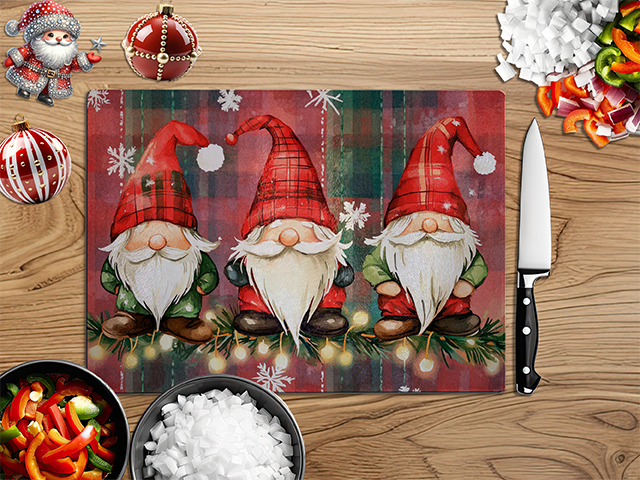 Christmas Gnomes Red | Glass Chopping Board | Asst Designs