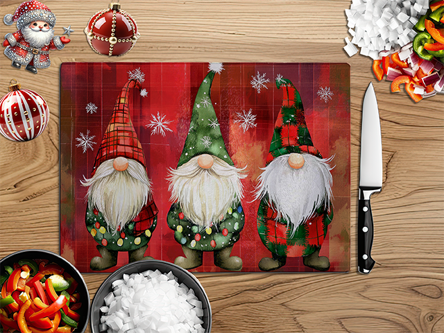 Christmas Gnomes Red | Glass Chopping Board | Asst Designs