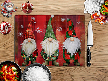 Christmas Gnomes Red | Glass Chopping Board | Asst Designs