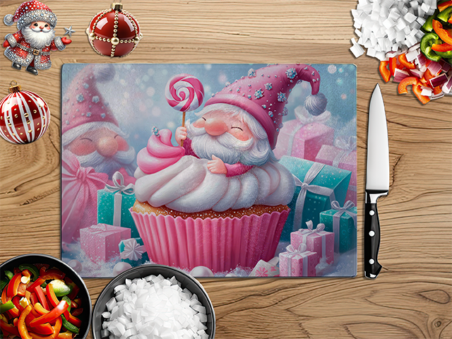 Christmas Gnomes Pink | Glass Chopping Board | Asst Designs
