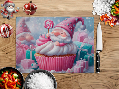 Christmas Gnomes Pink | Glass Chopping Board | Asst Designs