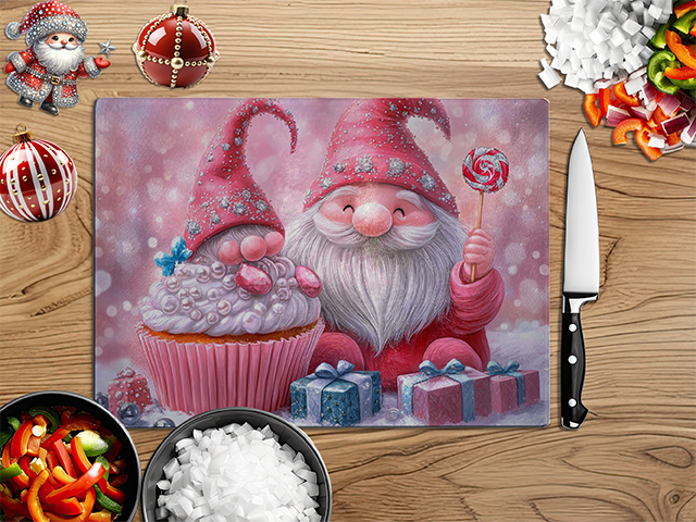 Christmas Gnomes Pink | Glass Chopping Board | Asst Designs