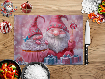 Christmas Gnomes Pink | Glass Chopping Board | Asst Designs