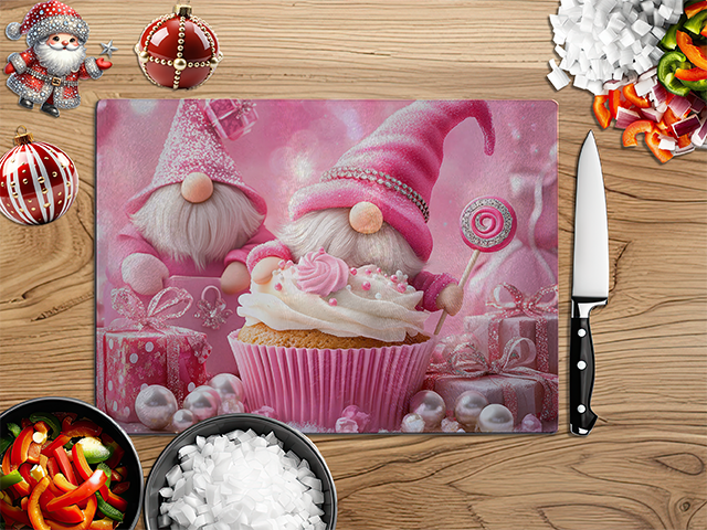 Christmas Gnomes Pink | Glass Chopping Board | Asst Designs