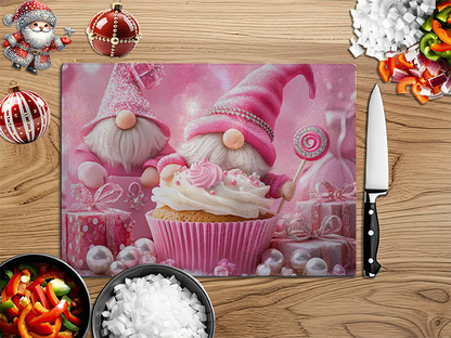 Christmas Gnomes Pink | Glass Chopping Board | Asst Designs