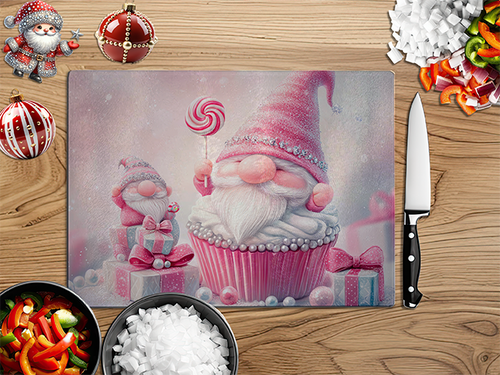 Christmas Gnomes Pink | Glass Chopping Board | Asst Designs