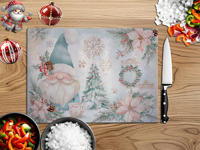 Christmas Gnome Pastel | Glass Chopping Board | Asst Designs