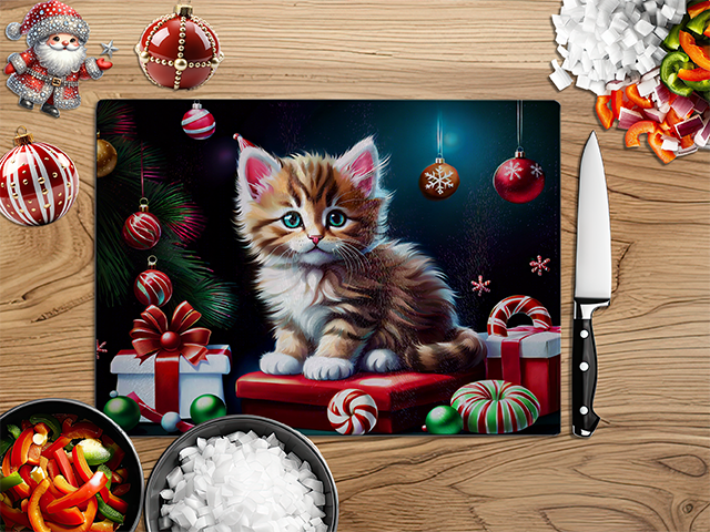 Christmas Kittens | Glass Chopping Board | Asst Designs