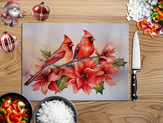 Christmas Cardinals Floral | Glass Chopping Board