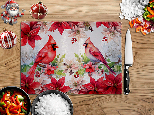 Christmas Cardinals | Glass Chopping Board