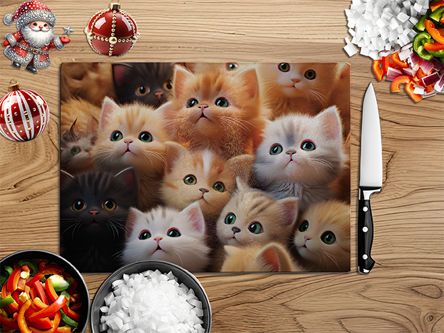 Christmas Kittens | Glass Chopping Board | Asst Designs