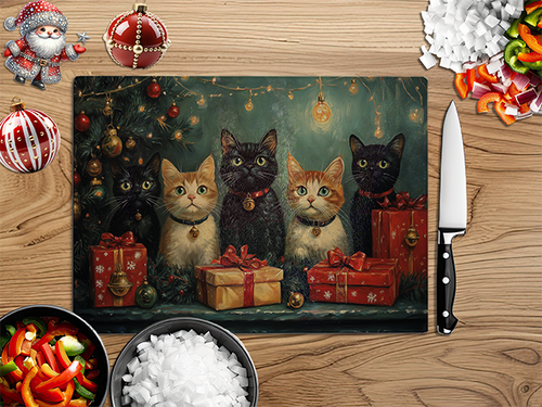 Christmas Kitten Gifts | Glass Chopping Board
