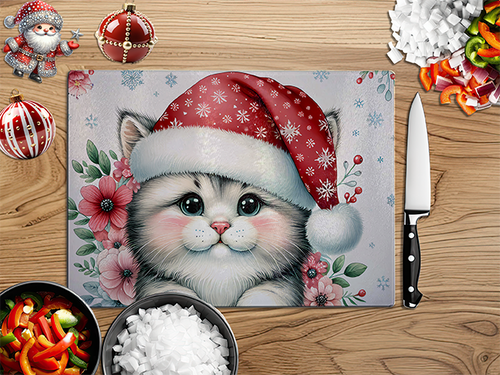 Christmas Cat | Glass Chopping Board