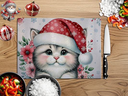 Christmas Cat | Glass Chopping Board