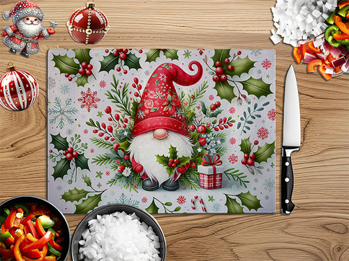 Christmas Gnome Holly | Glass Chopping Board