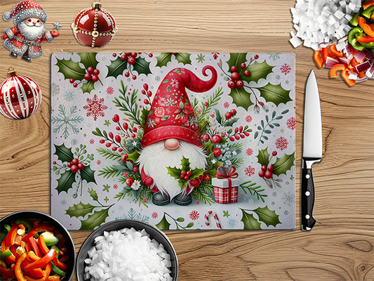 Christmas Gnome Holly | Glass Chopping Board