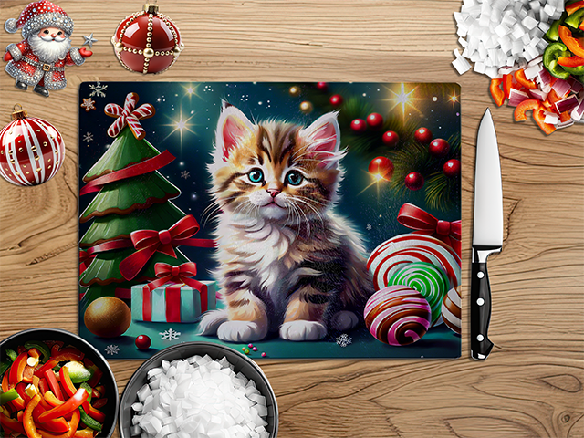Christmas Kittens | Glass Chopping Board | Asst Designs