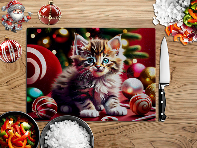 Christmas Kittens | Glass Chopping Board | Asst Designs