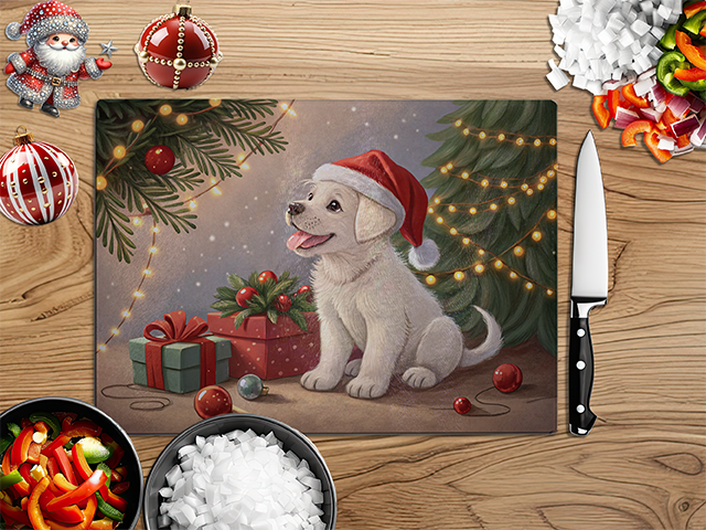 Christmas Puppies | Glass Chopping Board | Asst Designs