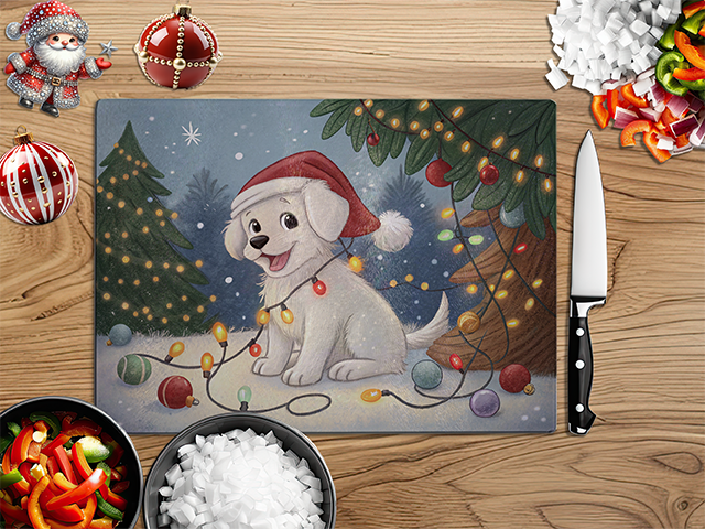 Christmas Puppies | Glass Chopping Board | Asst Designs