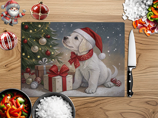 Christmas Puppies | Glass Chopping Board | Asst Designs