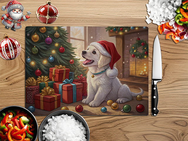 Christmas Puppies | Glass Chopping Board | Asst Designs