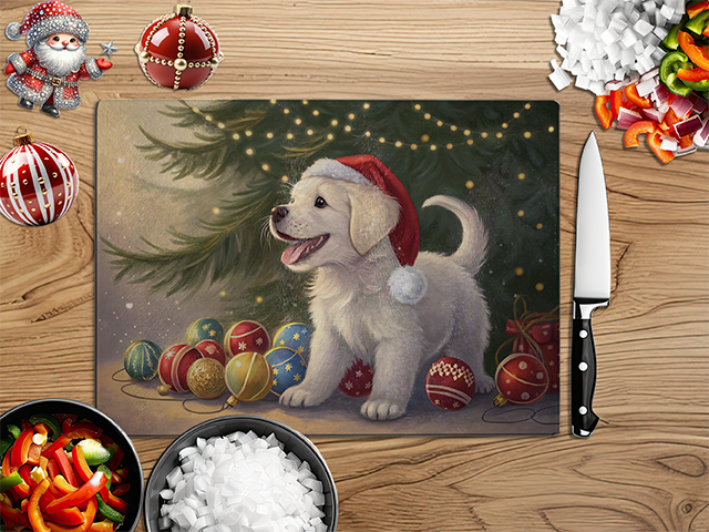 Christmas Puppies | Glass Chopping Board | Asst Designs