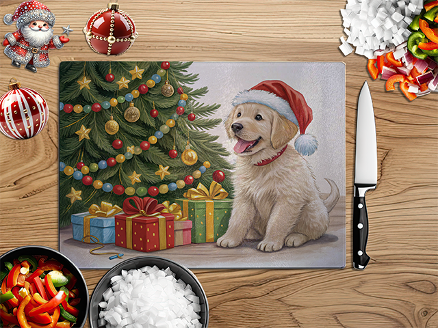 Christmas Puppies | Glass Chopping Board | Asst Designs