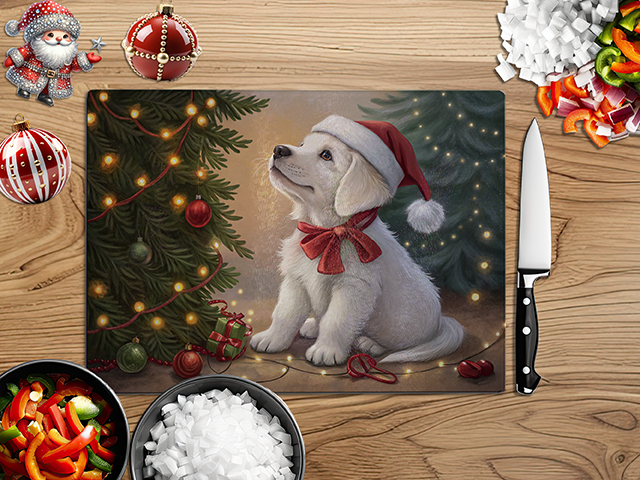 Christmas Puppies | Glass Chopping Board | Asst Designs