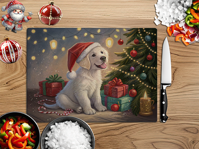 Christmas Puppies | Glass Chopping Board | Asst Designs