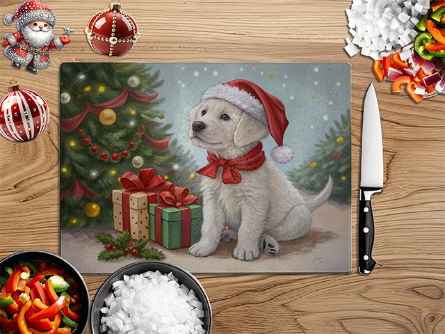 Christmas Puppies | Glass Chopping Board | Asst Designs