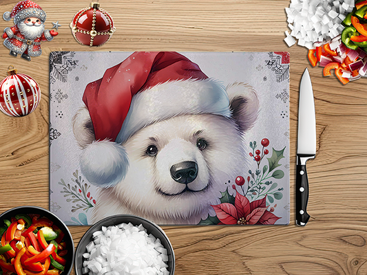 Christmas Polar Bear | Glass Chopping Board