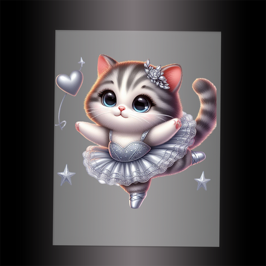 (DTF-10602) BALLERINA KITTEN SILVER - Garment Transfer