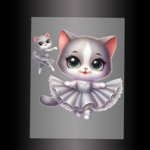 (DTF-10604) BALLERINA KITTEN SILVER - Garment Transfer