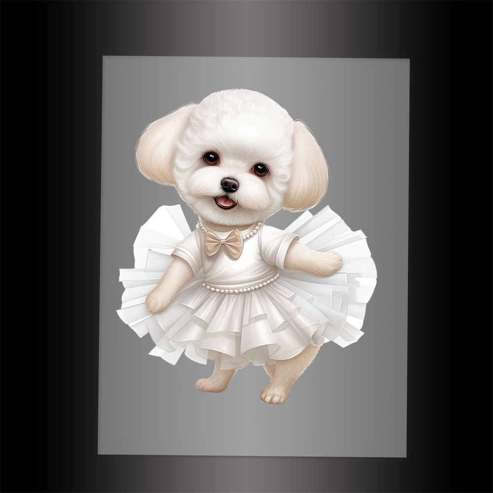 (DTF-10802) BALLERINA BICHON FRISE - Garment Transfer
