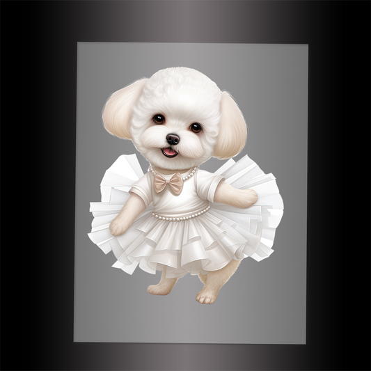 (DTF-10802) BALLERINA BICHON FRISE - Garment Transfer