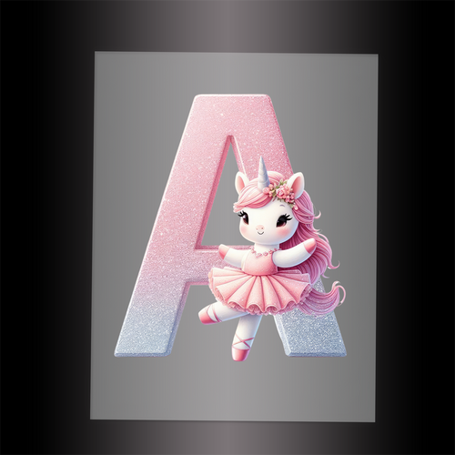 (DTF-12528) BALLERINA UNICORN A (ALPHABET) - Garment Transfer