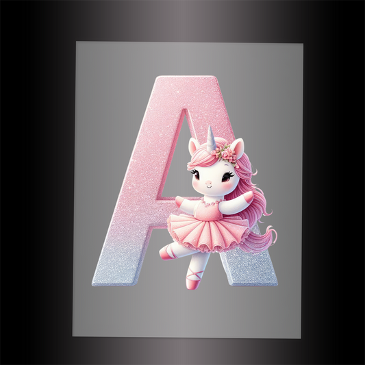 (DTF-12528) BALLERINA UNICORN A (ALPHABET) - Garment Transfer