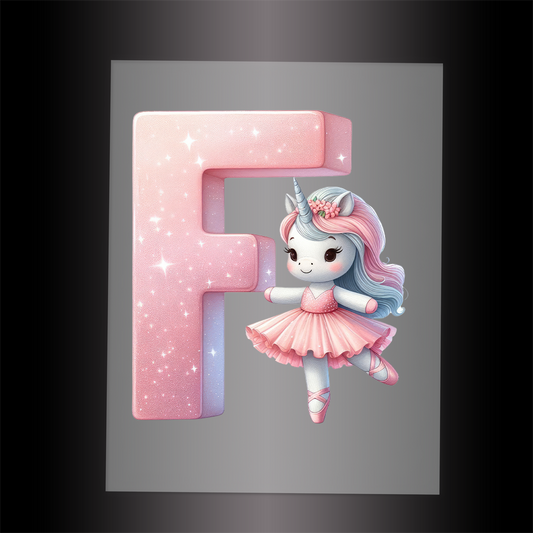 (DTF-12533) BALLERINA UNICORN F (ALPHABET) - Garment Transfer